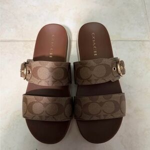 Coach Tan Signature Slide Sandals